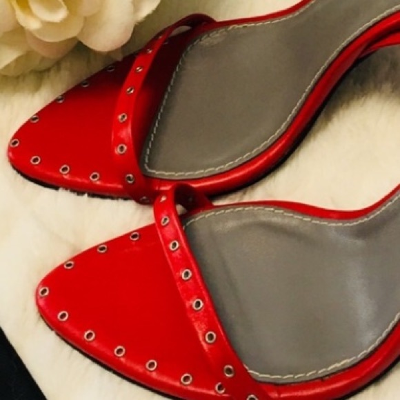 TOPSHOP Studded Limited Edition “Paisley” Leather Ankle Heels Red EU 39 / US 8.5 - Picture 6 of 15
